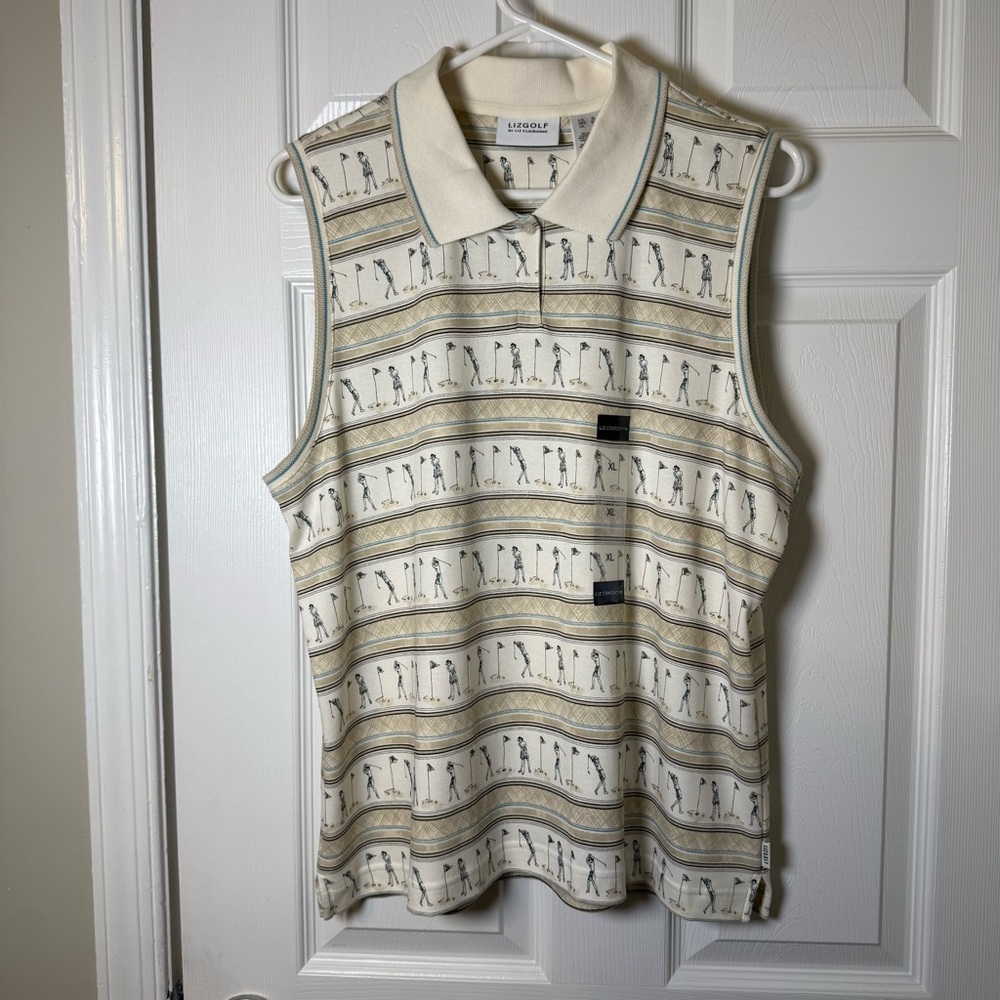 Lizgolf by Liz Claiborne Sleeveless Polo Shirt XL | Golf Print Collared Top NWT